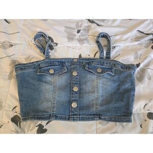Dylan Ryan NYC Women’s Large Denim Corset Crop Top Blue Button Front Y2K